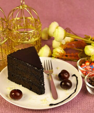 Chocolate cake pieces with soft moist texture and rich cocoa flavour