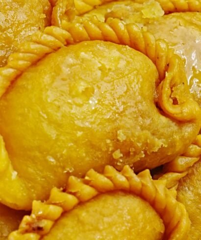 Chandrakala sweet traditional Indian dessert with crisp outer layer and rich filling